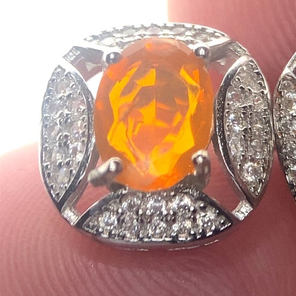 Fire Opal 1.80ct Platinum Finish Solid 925 Sterling Silver Earrings - Picture 3 of 6
